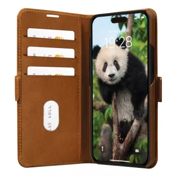 Capa tipo folio para telefone dbramante1928 Copenhagen para iPhone 15 Pro – Tan, 3 compartimentos para cartões, monocromático castanho