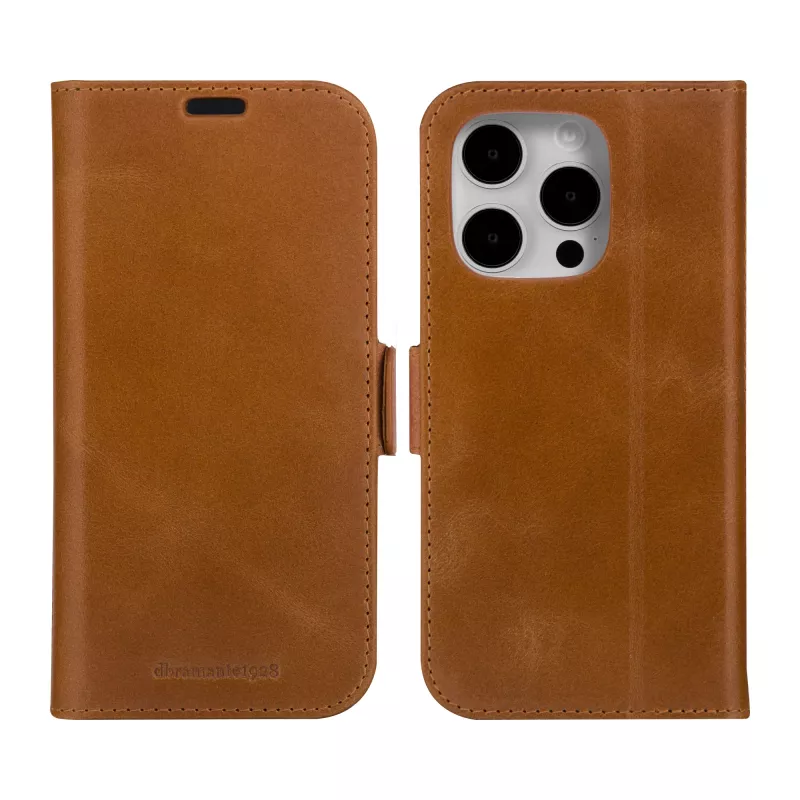 Capa tipo folio para telefone dbramante1928 Copenhagen para iPhone 15 Pro – Tan, 3 compartimentos para cartões, monocromático castanho