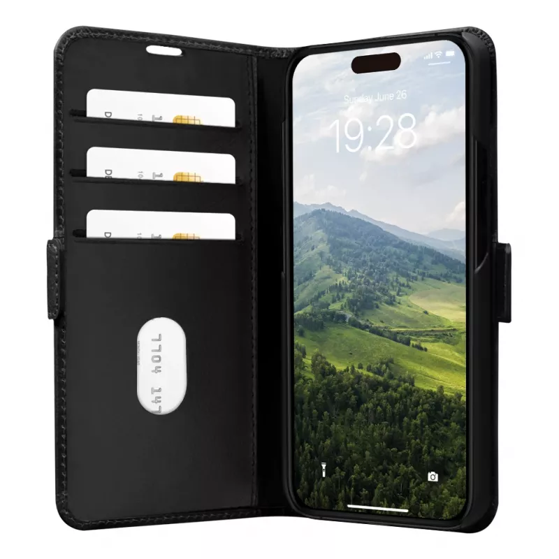 Capa tipo carteira dbramante1928 iPhone 15 Pro Max preto 3 compartimentos para cartões