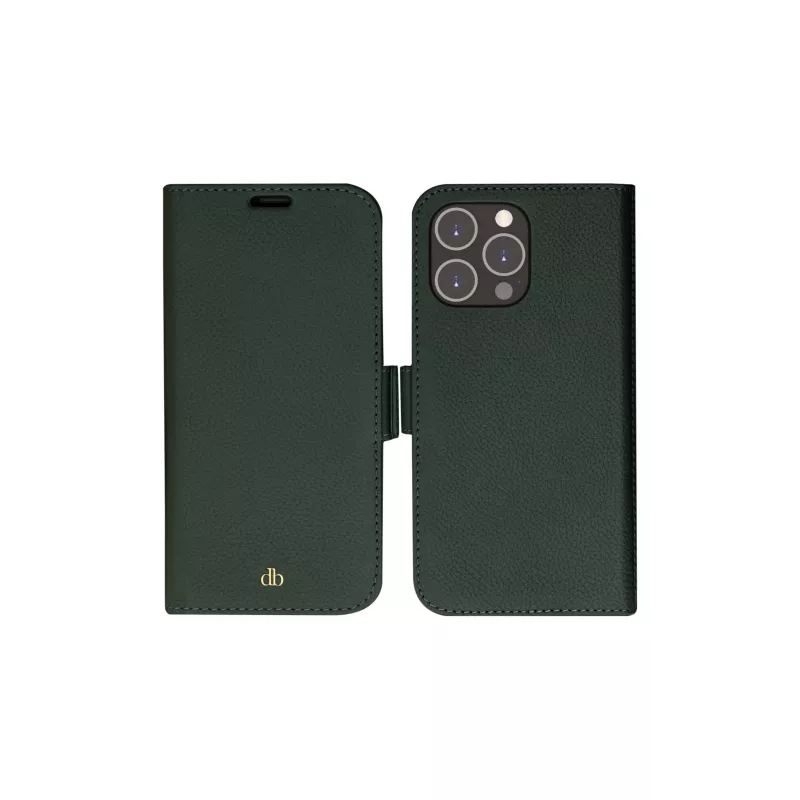 Carteira com capa dbramante1928 New York para iPhone 14 Pro Max, verde, 3 compartimentos para cartões, compatível com 6,7 polegadas