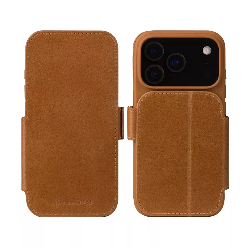 dbramante1928 Copenhagen Capa flip de pele granulada para iPhone 17 Pro Max, tan