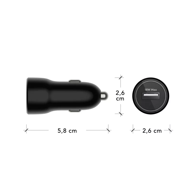 Carregador de automóvel d bramante re-charge USB-A 18W – 12–24V, 1× USB-A, Preto