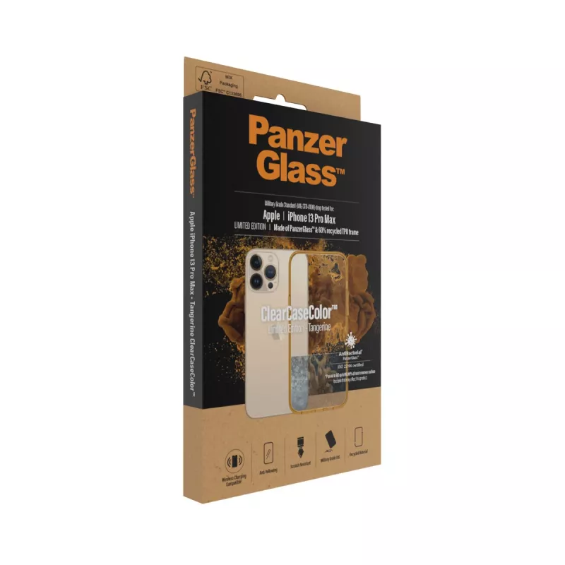 Capa de proteção ClearCaseColor PanzerGlass para iPhone 13 Pro Max 6,7 polegadas – PET e vidro temperado, laranja