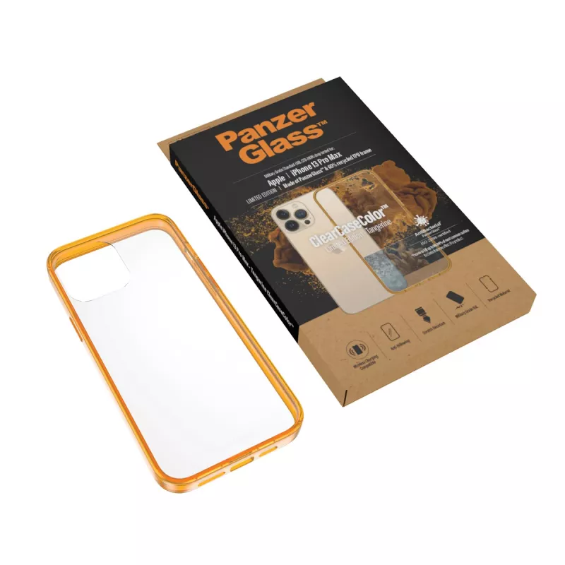 Capa de proteção ClearCaseColor PanzerGlass para iPhone 13 Pro Max 6,7 polegadas – PET e vidro temperado, laranja