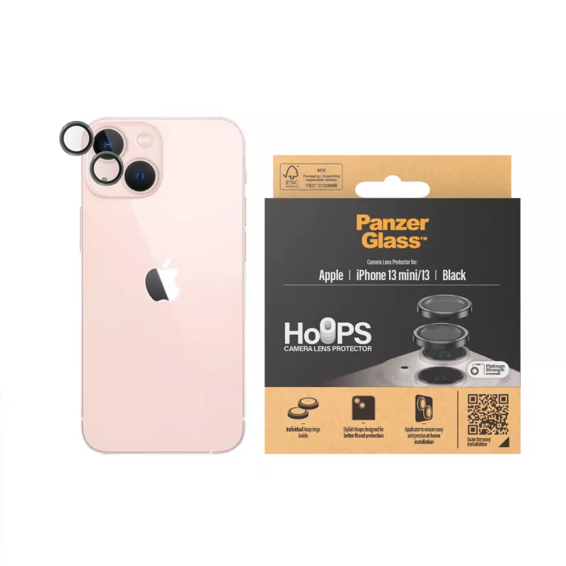 Proteção de lentes da câmara PanzerGlass Hoops iPhone 13 mini 13 Preto Resistente a riscos