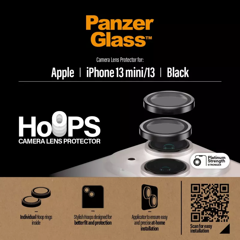 Proteção de lentes da câmara PanzerGlass Hoops iPhone 13 mini 13 Preto Resistente a riscos