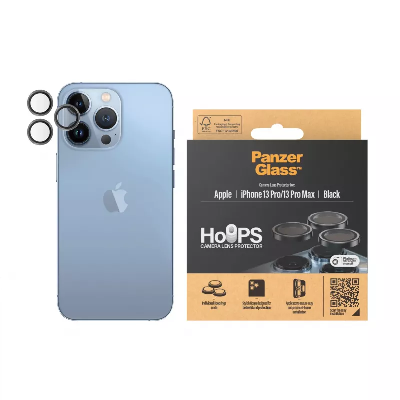 Proteção de lentes da câmara PanzerGlass Hoops para iPhone 13 Pro 13 Pro Max Preto Resistente a riscos