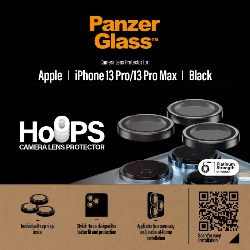 Proteção de lentes da câmara PanzerGlass Hoops para iPhone 13 Pro 13 Pro Max Preto Resistente a riscos