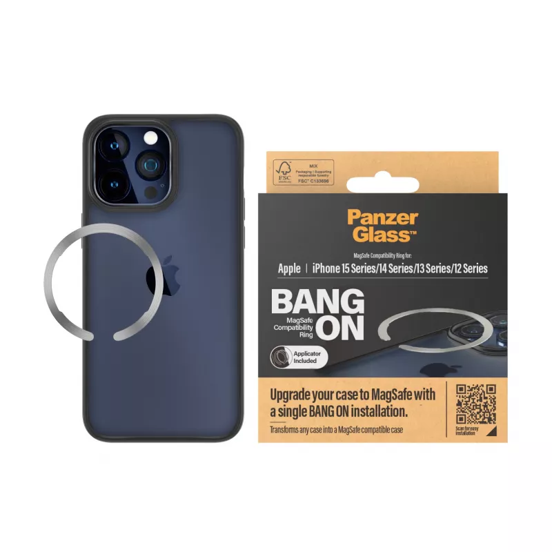PanzerGlass Bang On Anel de compatibilidade MagSafe para iPhone 12/13/14/15, transparente
