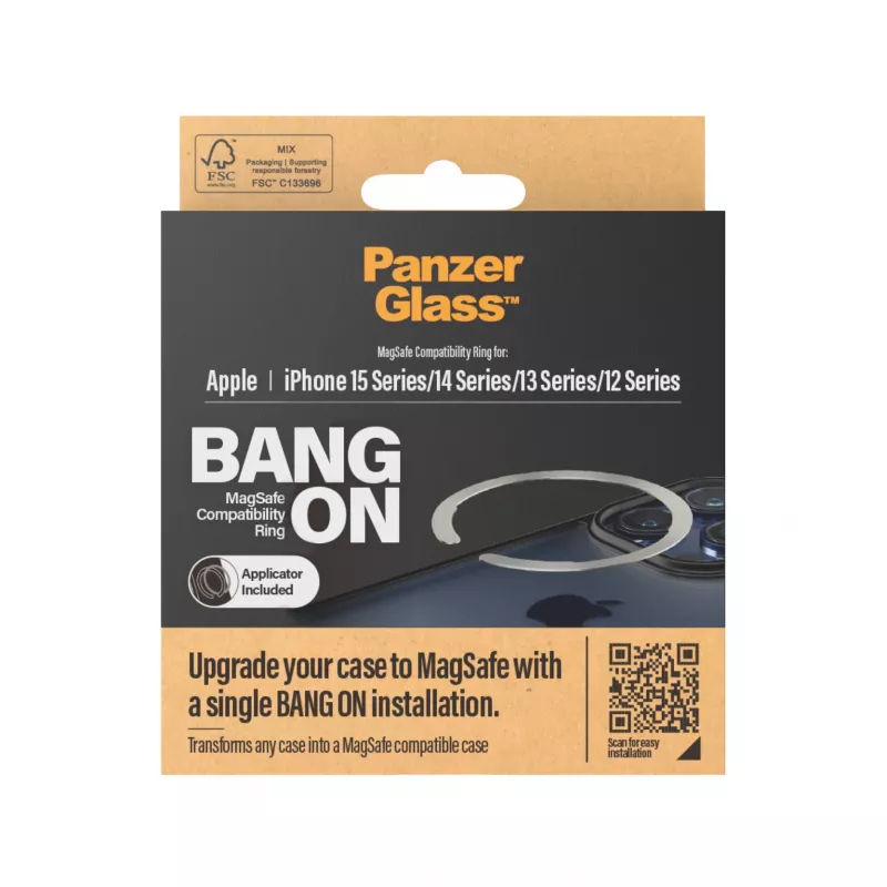 PanzerGlass Bang On Anel de compatibilidade MagSafe para iPhone 12/13/14/15, transparente