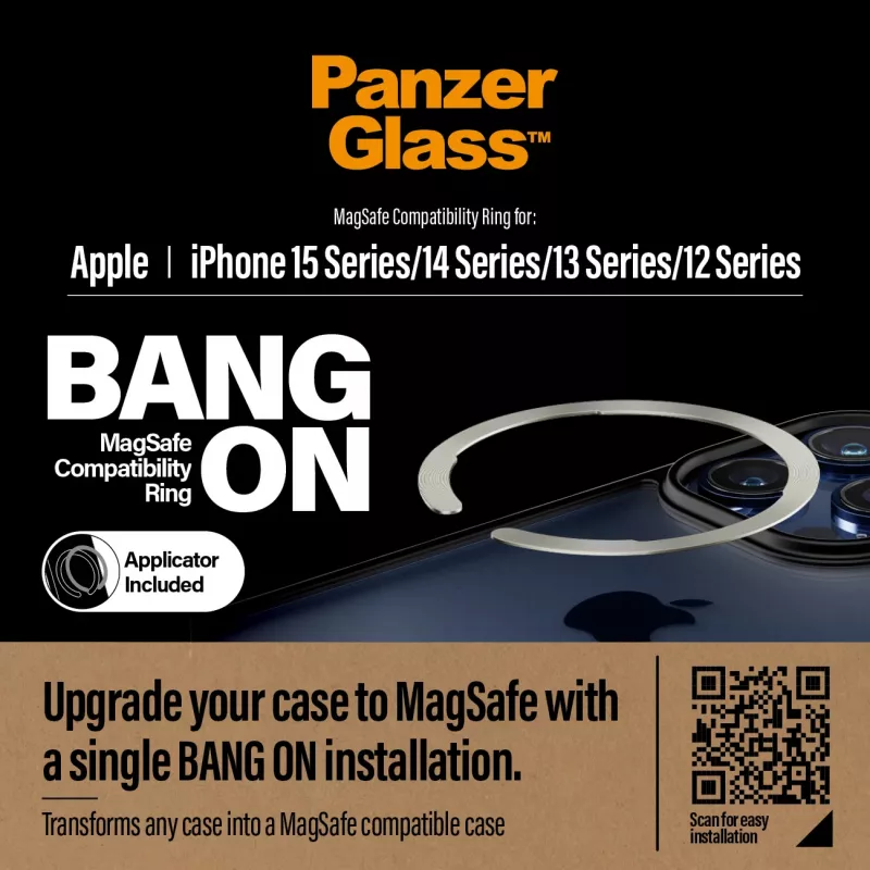PanzerGlass Bang On Anel de compatibilidade MagSafe para iPhone 12/13/14/15, transparente