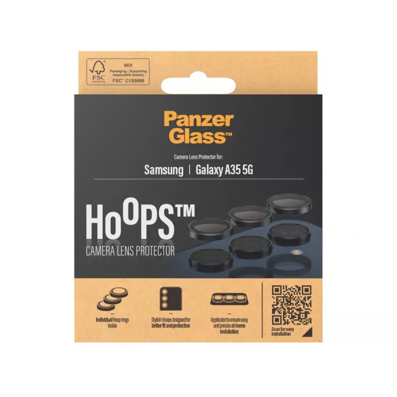 Proteção de lentes da câmara PanzerGlass Hoops para Samsung Galaxy A35 5G, vidro temperado, moldura preta
