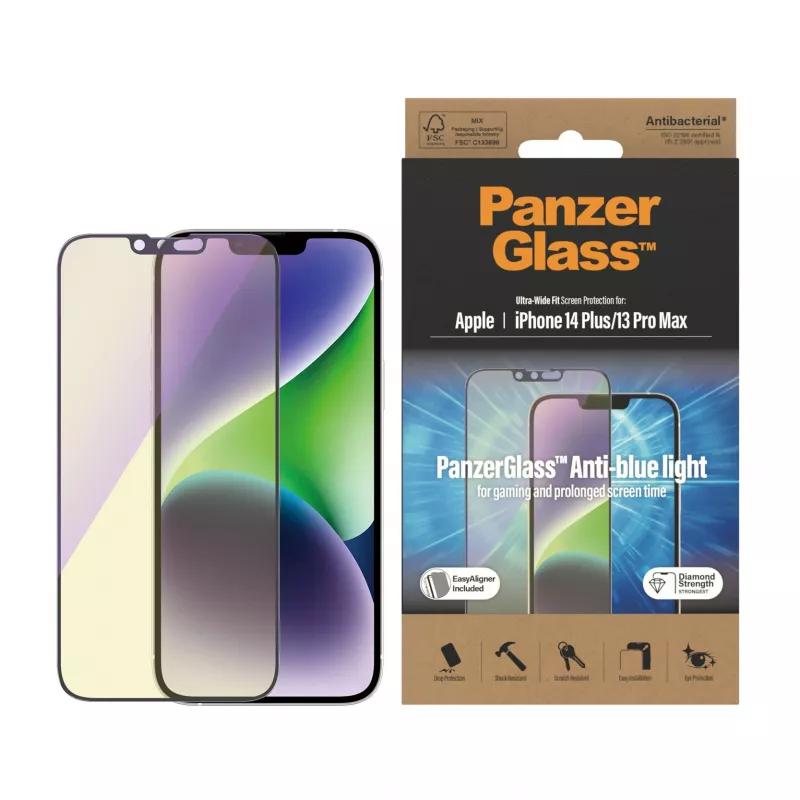Proteção de ecrã anti-luz azul PanzerGlass ® iPhone 14 Plus | 13 Pro Max | Ultra-Wide Fit com EasyAligner