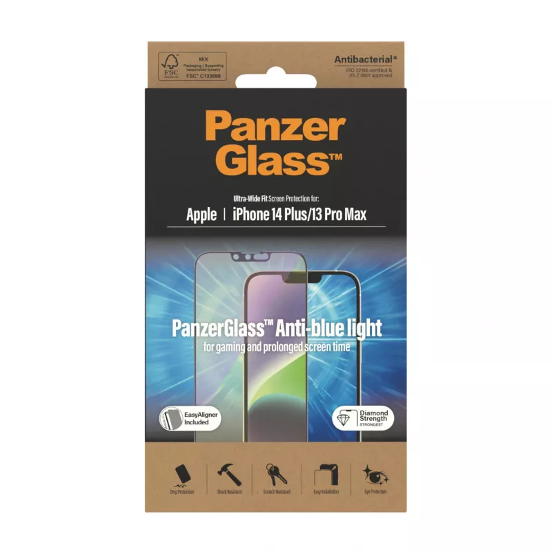 Proteção de ecrã anti-luz azul PanzerGlass ® iPhone 14 Plus | 13 Pro Max | Ultra-Wide Fit com EasyAligner