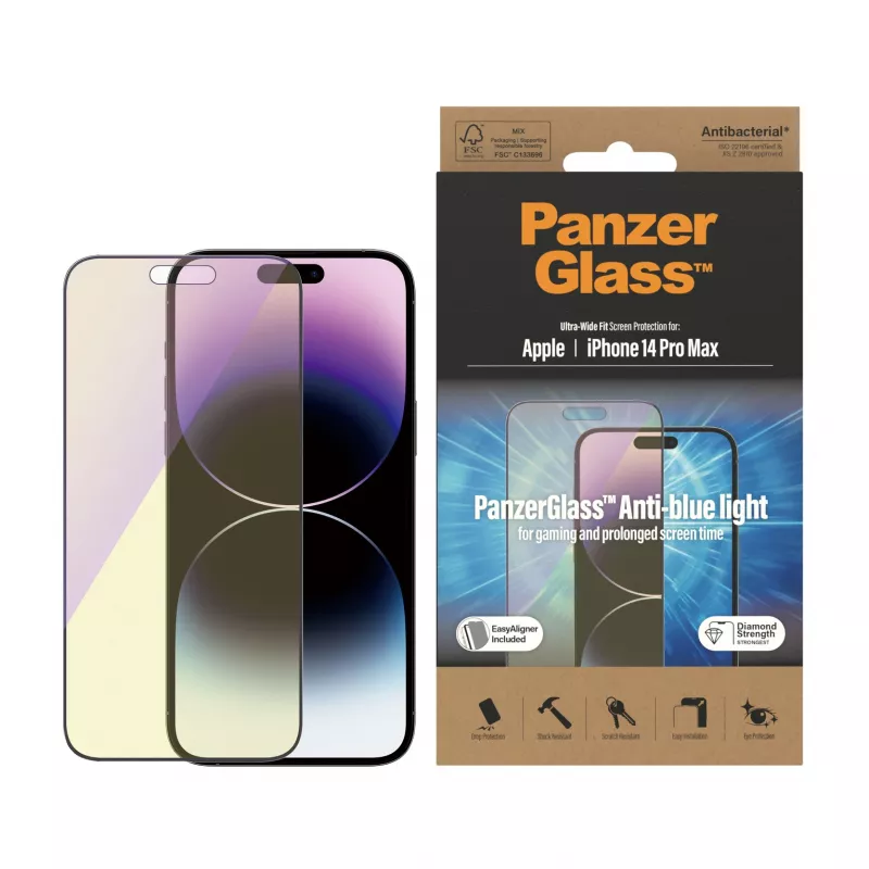Proteção de ecrã anti-luz azul PanzerGlass ® iPhone 14 Pro Max | Ultra-Wide Fit com EasyAligner