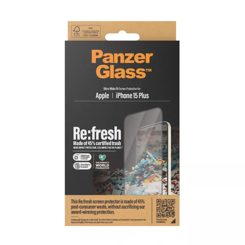 Película de proteção de ecrã PanzerGlass® Re:fresh iPhone 15 Plus | Ultra-Wide Fit com EasyAligner