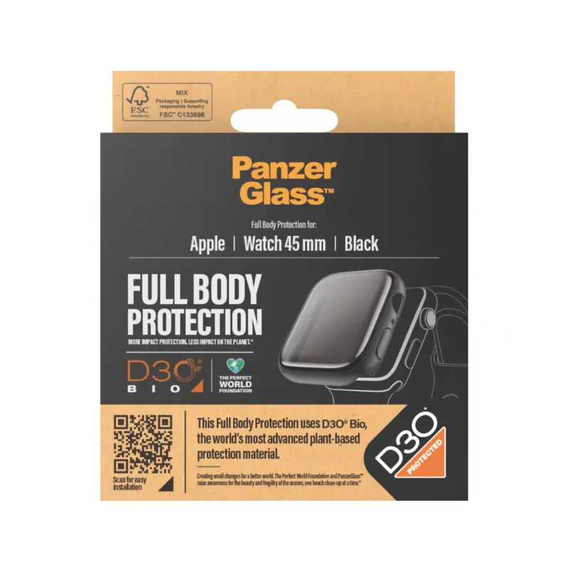 Proteção de ecrã PanzerGlass Full Body Apple Watch Series 9 D3O 45 mm preto