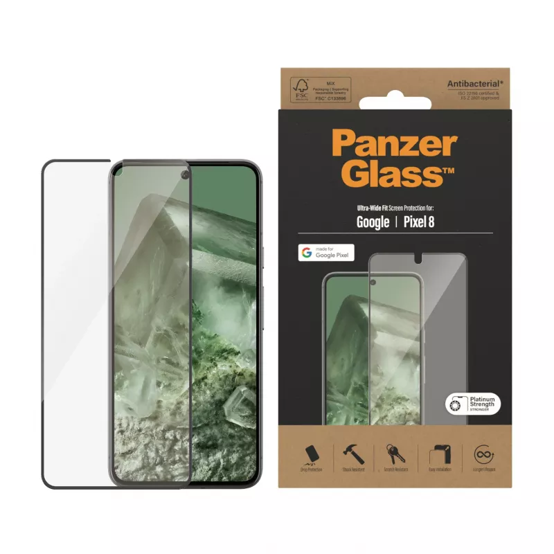 Proteção de ecrã PanzerGlass® Google Pixel 8 | Ultra-Wide Fit