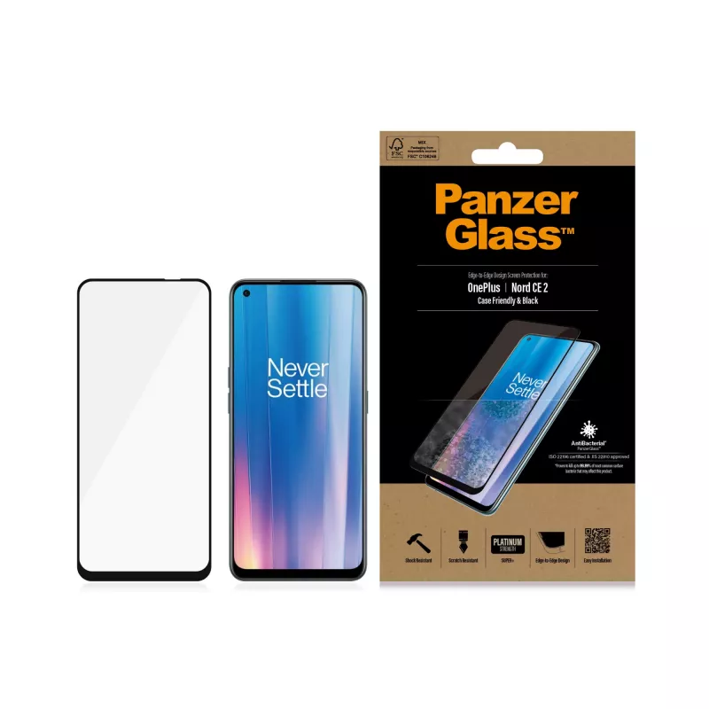 Proteção de ecrã PanzerGlass OnePlus Nord 2 CE resistente a riscos resistente a impactos antibacteriana