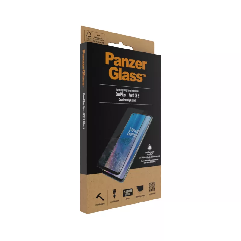 Proteção de ecrã PanzerGlass OnePlus Nord 2 CE resistente a riscos resistente a impactos antibacteriana