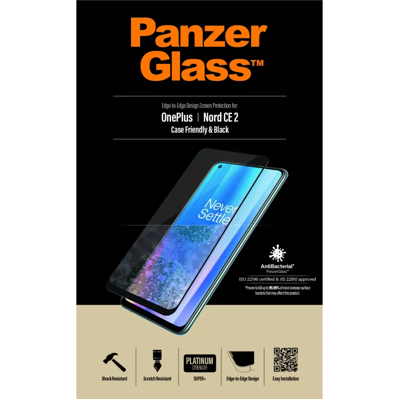 Proteção de ecrã PanzerGlass OnePlus Nord 2 CE resistente a riscos resistente a impactos antibacteriana