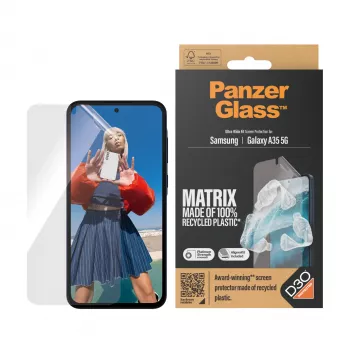 Proteção de ecrã PanzerGlass MATRIX com D3O para Samsung Galaxy A35 5G — película PET ultra-wide, aplicação a seco, 1 unid., transparente