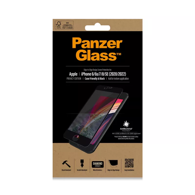 Película de privacidade PanzerGlass® iPhone SE (2020/2022) | 8 | 7 | 6 | 6s | Edge-to-Edge