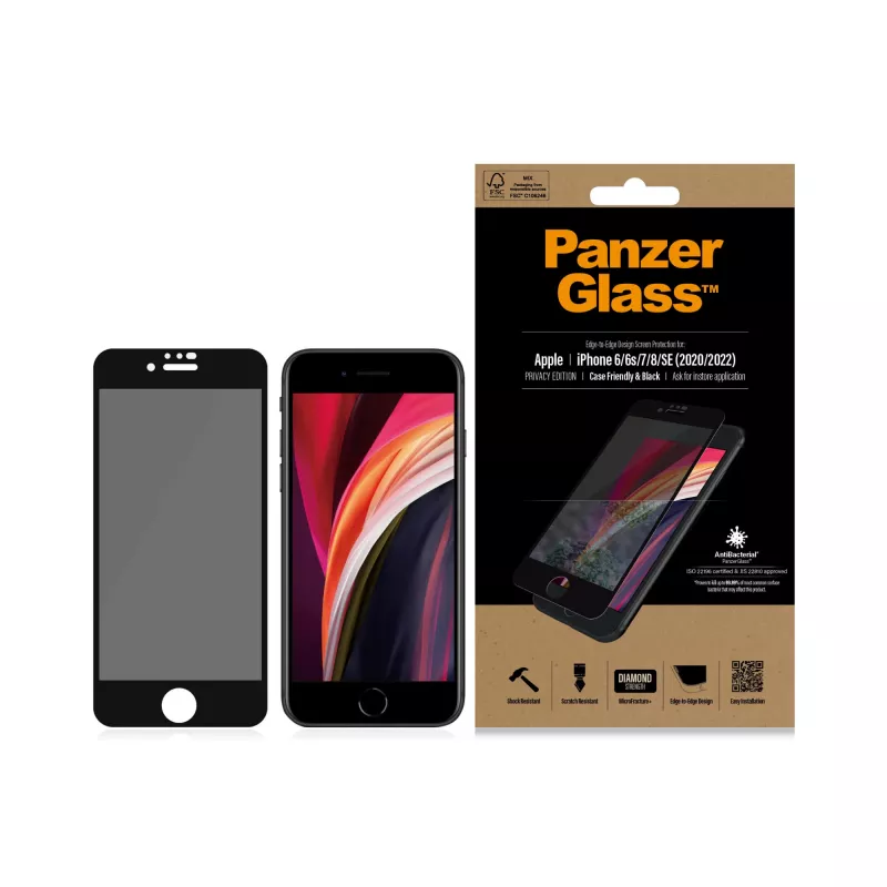 Película de privacidade PanzerGlass® iPhone SE (2020/2022) | 8 | 7 | 6 | 6s | Edge-to-Edge