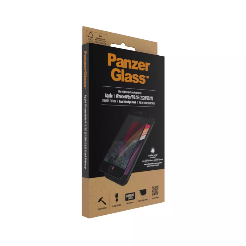 Película de privacidade PanzerGlass® iPhone SE (2020/2022) | 8 | 7 | 6 | 6s | Edge-to-Edge