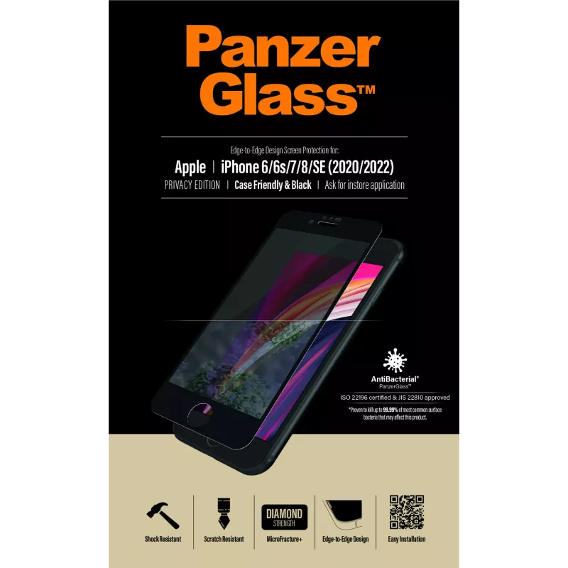 Película de privacidade PanzerGlass® iPhone SE (2020/2022) | 8 | 7 | 6 | 6s | Edge-to-Edge