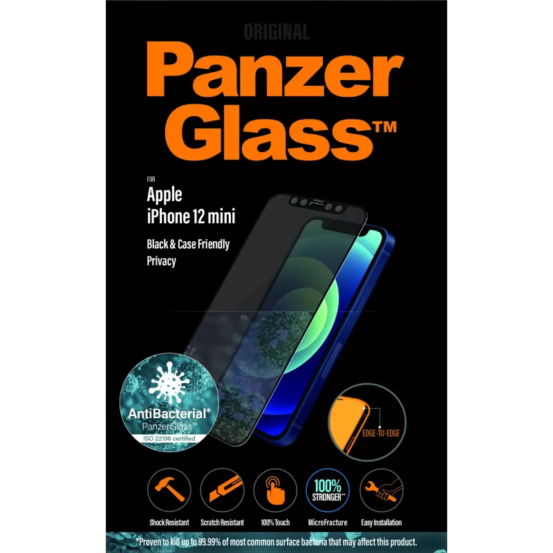 Película protetora de ecrã de privacidade PanzerGlass® iPhone 12 Mini | Edge-to-Edge