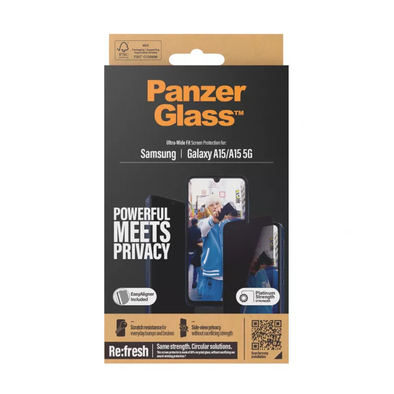 Proteção de privacidade PanzerGlass® para Samsung Galaxy A15 | A15 5G | Ultra-Wide Fit com EasyAligner