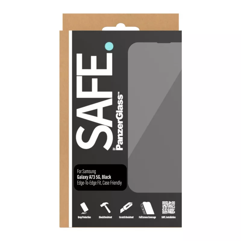 Proteção de ecrã PanzerGlass SAFE para Samsung Galaxy A73 5G — vidro temperado, resistente a riscos e impactos, aplicação a seco, transparente