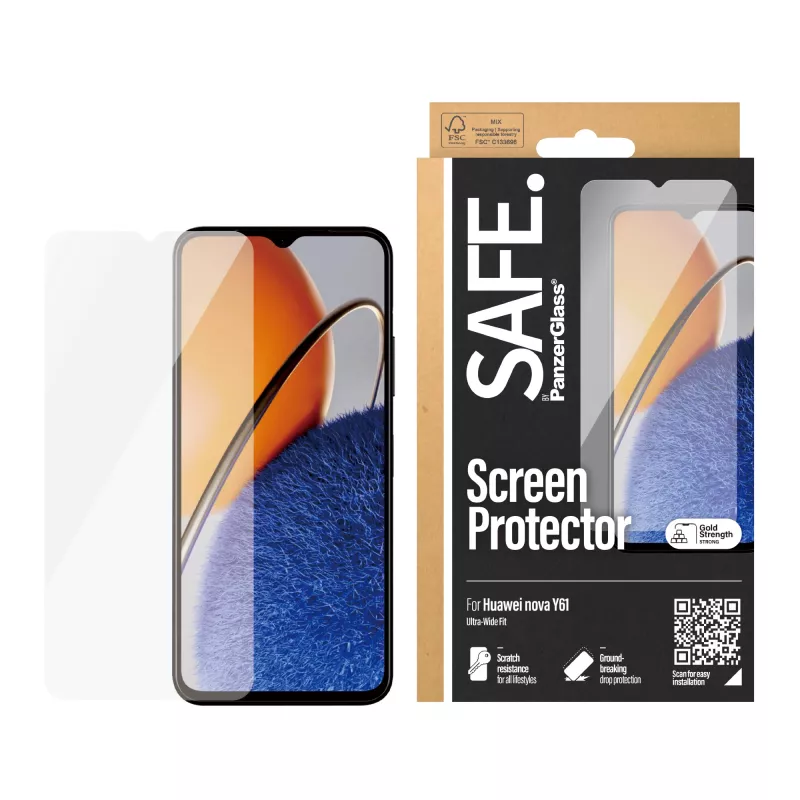 Película protetora de ecrã PanzerGlass SAFE. by ® Huawei Nova Y61 | Ultra-Wide Fit