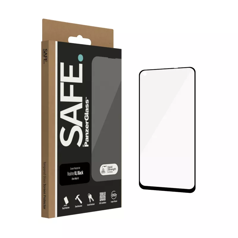 Vidro temperado PanzerGlass SAFE para Realme 10 — Ultra-Wide Fit, preto