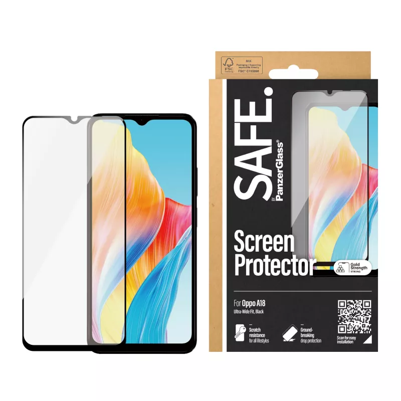 Proteção de ecrã PanzerGlass SAFE. by ® Oppo A18 | Ultra-Wide Fit