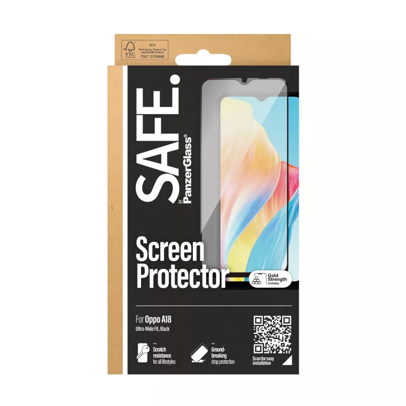 Proteção de ecrã PanzerGlass SAFE. by ® Oppo A18 | Ultra-Wide Fit