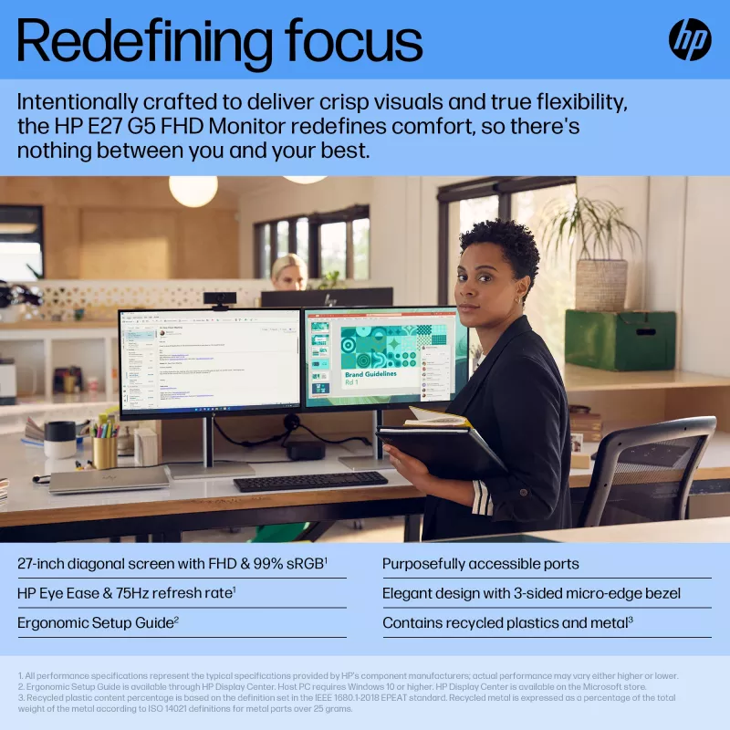 Monitor HP E27 G5 27 polegadas Full HD LCD 1920 x 1080