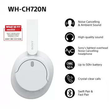 Headset Sony WH-CH720 com fio e sem fio arco de cabeça chamadas/música USB Type-C Bluetooth branco
