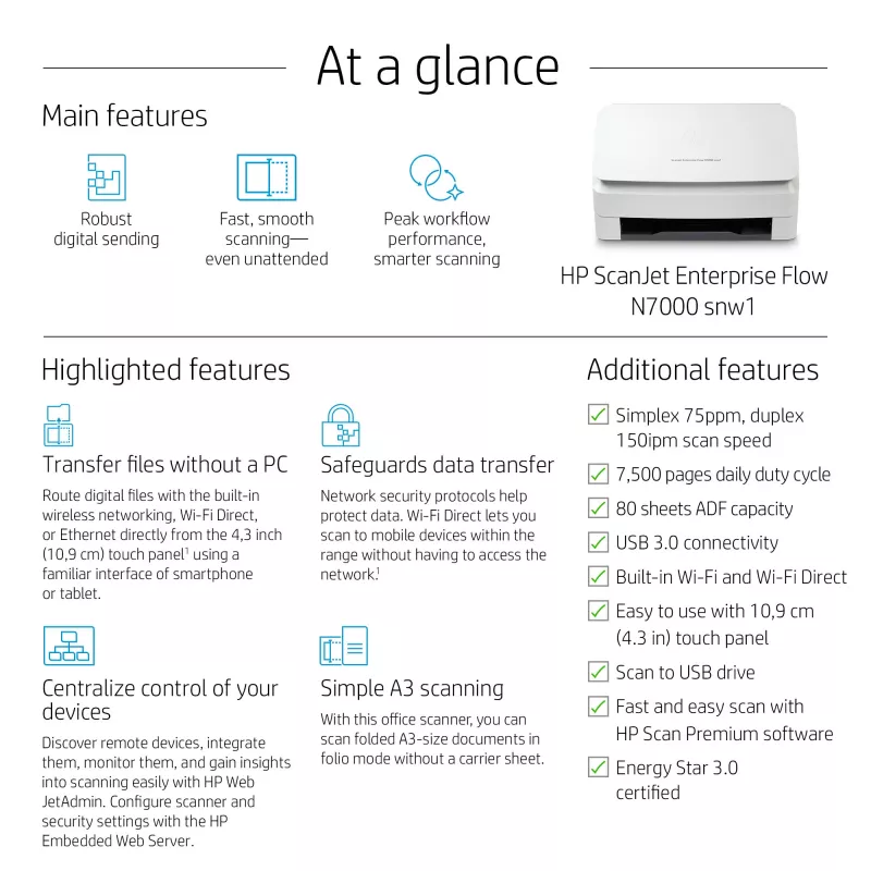 HP ScanJet Enterprise Flow N7000 snw1 digitalizador de folhas 600 x 600 DPI
