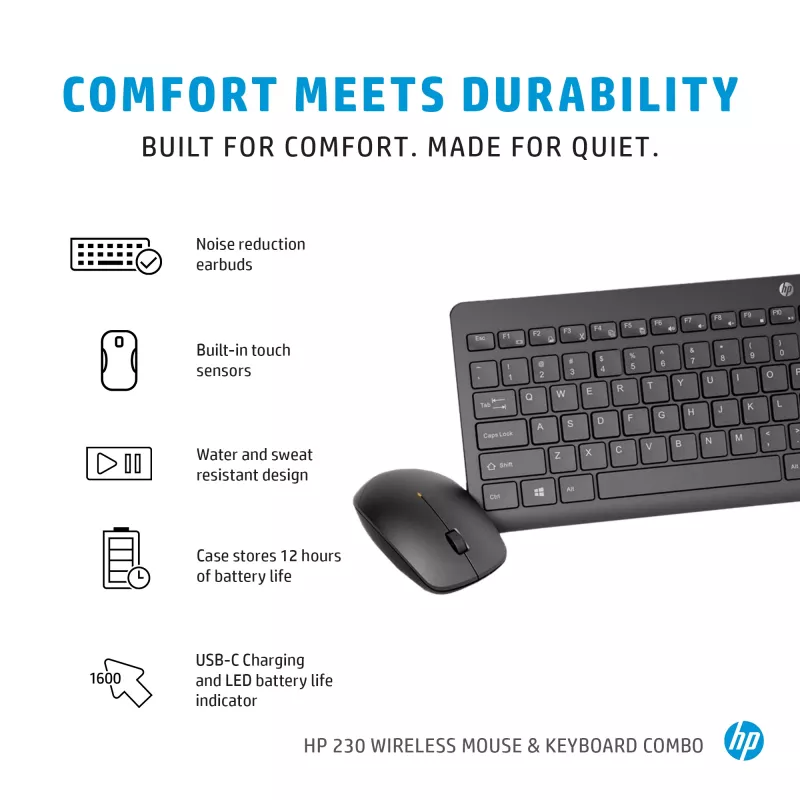HP 230 conjunto de rato e teclado sem fios, tamanho completo (100%), sem fios, RF Wireless, membrana, branco, rato incluído
