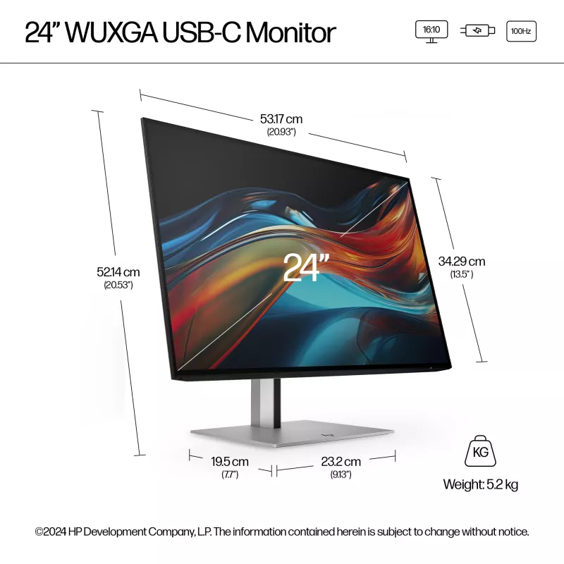 Monitor HP Series 7 Pro 61 cm (24 polegadas) WUXGA USB-C – 724pu sem PVC