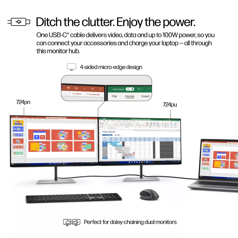Monitor HP Series 7 Pro 61 cm (24 polegadas) WUXGA USB-C – 724pu sem PVC