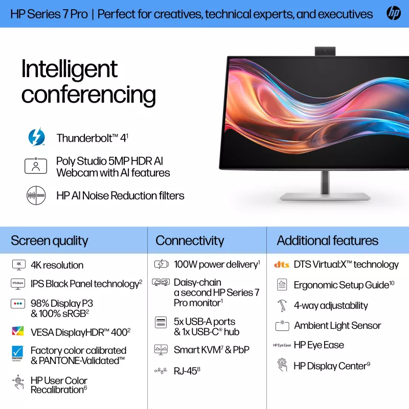 HP Series 7 Pro Monitor de conferência 27 polegadas 4K - 727pm