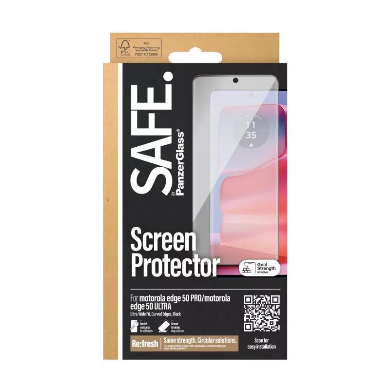 Película de proteção de ecrã PanzerGlass SAFE. by ® Motorola edge 50 Pro | Ultra | Ultra-Wide Fit