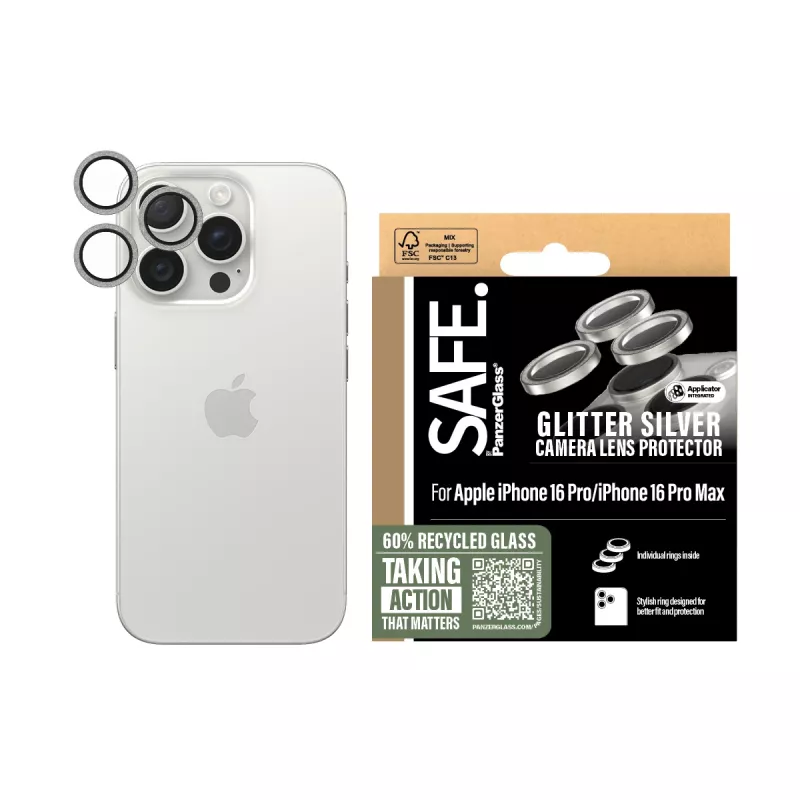 Proteção de lente de câmara PanzerGlass SAFE. by ® brilhante prateada iPhone 16 Pro | 16 Pro Max