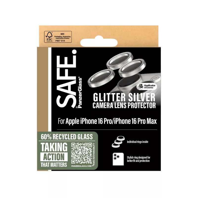 Proteção de lente de câmara PanzerGlass SAFE. by ® brilhante prateada iPhone 16 Pro | 16 Pro Max