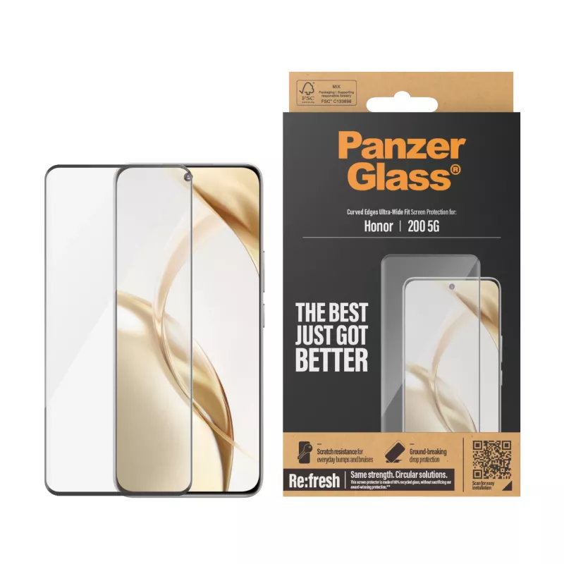 PanzerGlass película de proteção de ecrã Honor 200 5G Ultra-Wide Fit resistente a riscos e choques