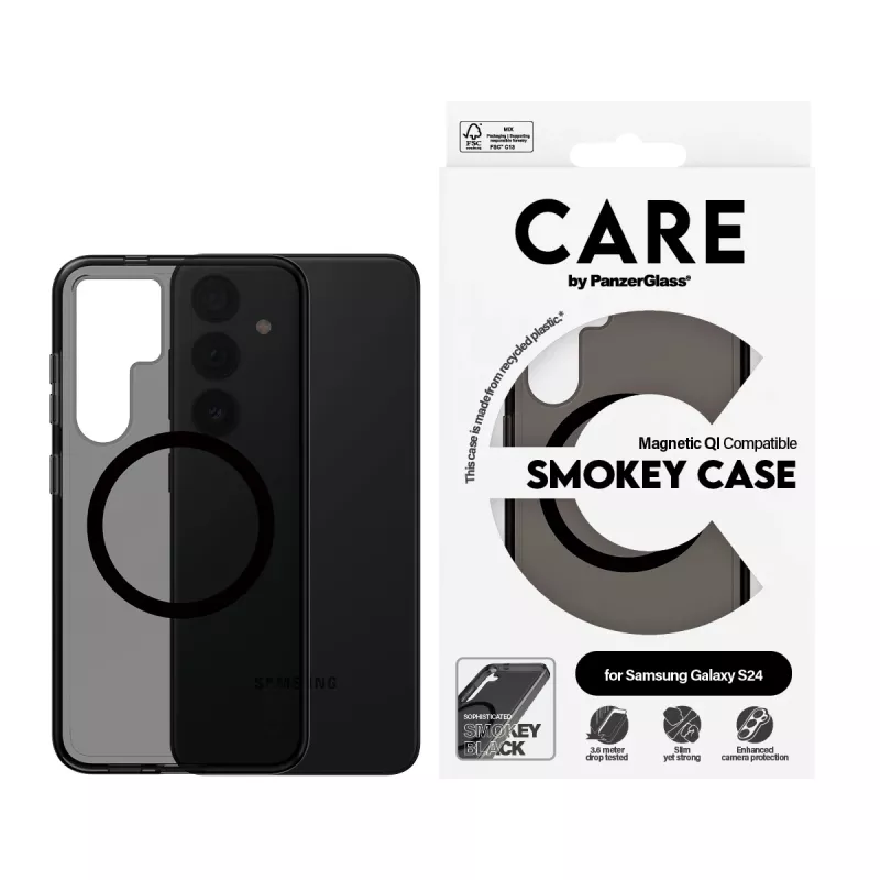 PanzerGlass CARE™ by ® Urban Combat Case Smokey com preto compatível com Qi Samsung Galaxy S24