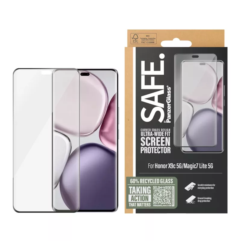 PanzerGlass SAFE. by ® proteção de ecrã com moldura preta Honor X9c 5G | Magic7 Lite 5G | Ultra-Wide Fit